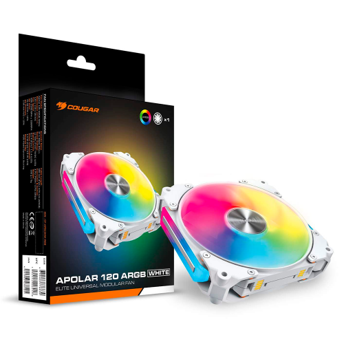 Kit Ventiladores Cougar APOLAR 120 ARGB, Ventilador Modulare, Rodamientos Hidrodinámicos HDB, Control PWM, Sistema de Amortiguación y Flujo, Blanco, APOLAR 120 ARGB WHITE