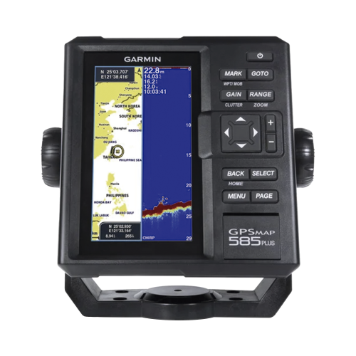 GARMIN 10-01711-00 Plotter de Navegación GPSMAP 585 Plus, Pantalla 6″ WVGA, Sonar CHIRP 600W, ClearVü Scanning Sonar, Compatible GPS-GLONASS-BeiDou, Quickdraw Contours, 2 Ranuras SD, IPX7, Multiidioma
