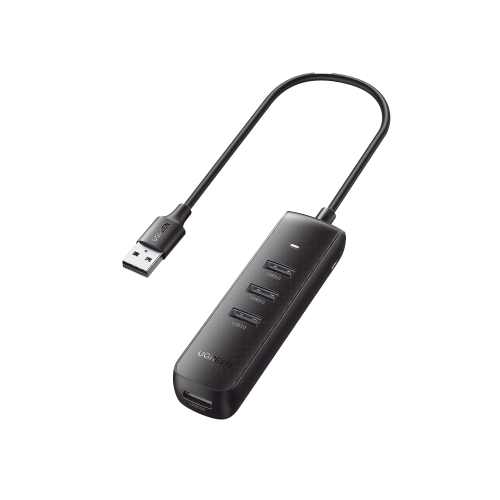 UGREEN 10915 HUB USB-A 3.0 4 en 1 | 4 Puertos USB-A 3.0 (5Gbps) | Cable de 25 cm | Indicador Led | Ideal para Transferencia de Datos | Entrada USB-C para alimentar equipos de mayor consumo como discos duros | Color Negro.