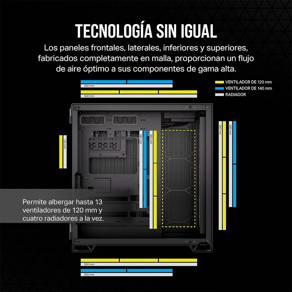 Gabinete Corsair 6500D Airflow, ATX Mid-Tower, Sin Ventiladores Incluidos, Diseño de Doble Cámara, Amplia Flexibilidad de Refrigeración, Compatible con Tarjetas Madre ASUS BTF - MSI Project Zero, Negro, CC-9011259-WW - Image 5
