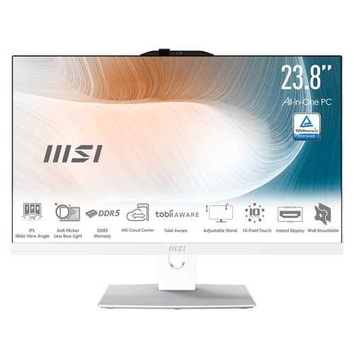 All-In-One MSI MODERN AM242, 23.8", FHD, Intel Core 3-100U, 8GB RAM, SSD M.2 NVMe 512 GB, Windows 11 Home, Blanco, MODERN AM242TP 1M-1200US, PROMSI