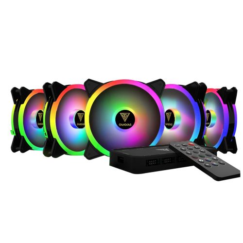 Kit de 5 Ventiladores + Controlador para Gabinete 120mm con Luz Led RGB Gamdias Aeolus M2-1205R