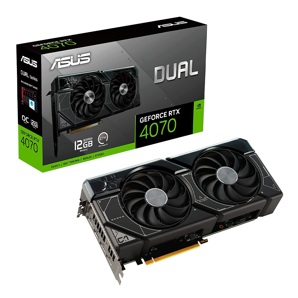 Tarjeta de video GeForce RTX 4070 ASUS DUAL 12G, Doble Ventilador, 12 GB 192 bits, GDDR6X, DUAL-RTX4070-12G, 3 AÑOS DE GARANTIA NACIONAL