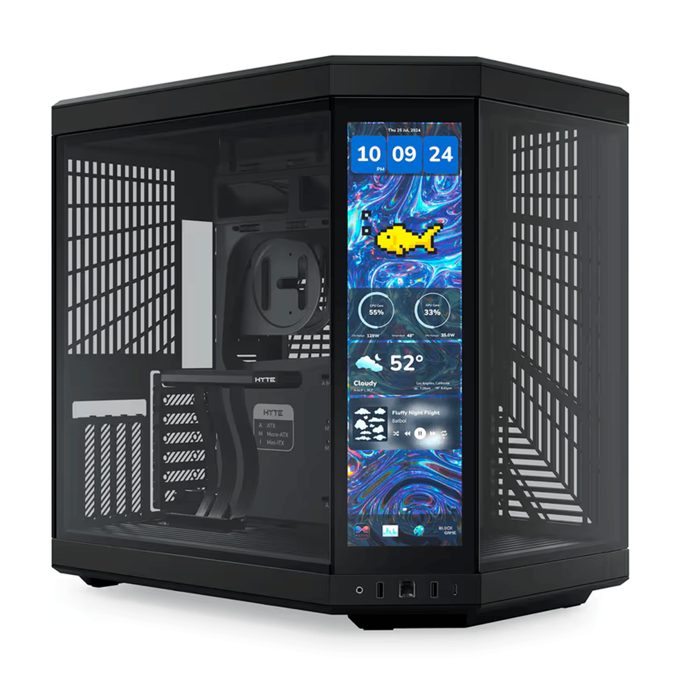 Gabinete HYTE Y70 Touch Infinite, ATX Mid Tower, Doble Cámara, Con Pantalla Táctil LCD de 2.5K integrada, Negro, CS-HYTE-Y70TTI-BB