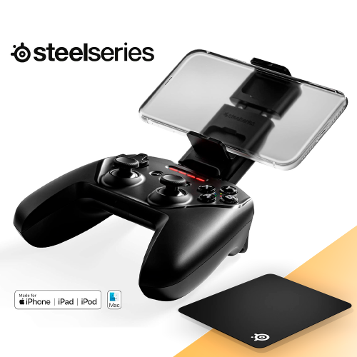 Gamepad SteelSeries Nimbus+, Controlador Móvil Bluetooth para juegos con soporte para iPhone, Duración de la Batería de Más de 50 horas, iOS, iPadOS, TV, 69089/ SS%OFF, INCLUYE MOUSEPAD STEELSERIES DE REGALO, NAVSTEEL