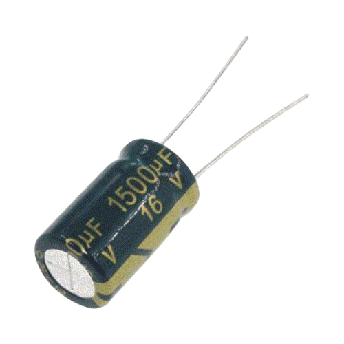 SYSCOM PARTS 1500MF0016V Capacitor Electrolítico de Aluminio, Radial de 1500 µFd, 16 Vcc, 105 °C, 10 x 20 mm.