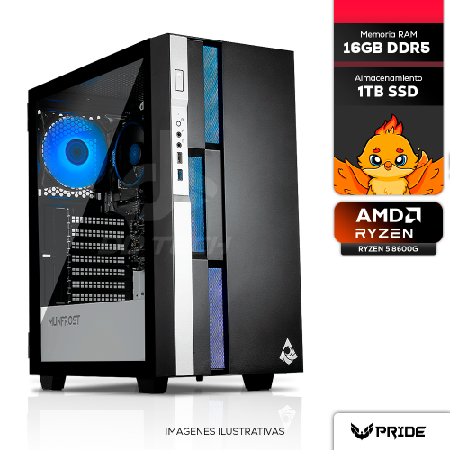 Computadora PRIDE GAMING SALAMANDER, AMD RADEON GRAPHICS, AMD Ryzen 5 8600G, 16GB RAM DDR5, 1TB SSD, 500W, INCLUYE WIFI, Kaspersky Plus