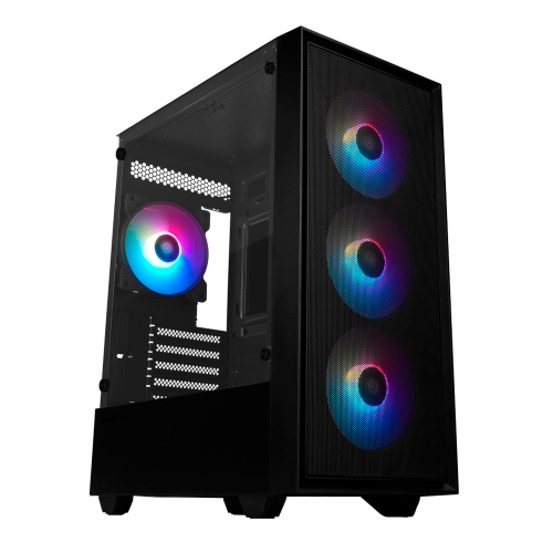 Gabinete Game Factor CSG503, MATX, Cristal Templado, Mini Torre, Micro ATX, USB 2.0 y 3.0, Sin Fuente, 4 Ventiladores Instalados, Negro, CSG503/ NAVIDAD
