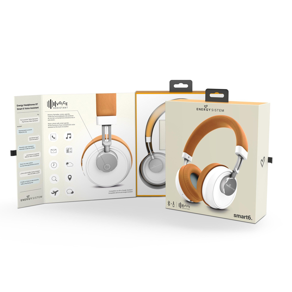 Headset Bluetooth Energy Sistem Smart6 Caramel, Bluetooth 4.2 + conector 3.5mm, Manos Libres y asistente de voz (Google/Siri), EY-446636 - Image 7
