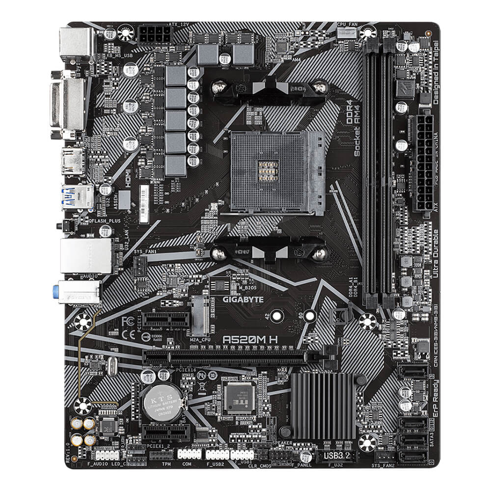 Tarjeta Madre Gigabyte A520M H, AM4, AMD RYZEN 3000 SERIES, Micro-ATX - Image 2