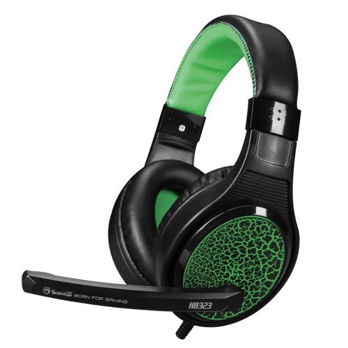 Diadema Gamer Marvo H8323 Black-Green, Microfono, Jack 3.5mm x2