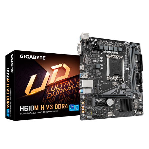 Tarjeta Madre Gigabyte H610M H V3, Micro-ATX, LGA1700, Intel H610 Express, HDMI, Up to 64GB DDR4, H610M H V3 DDR4