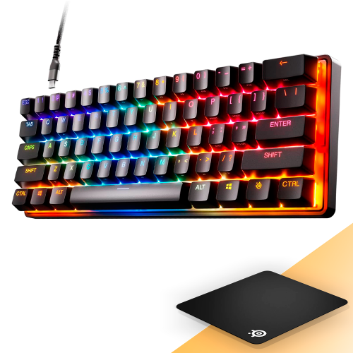 Teclado Óptico HotSwap SteelSeries Apex 9 Mini, 60%, Interruptores Ópticos, Personalización RGB, Marco de Aleación de Aluminio, Teclado PBT de Doble Disparo, 64837/ SS%OFF, INCLUYE MOUSEPAD STEELSERIES DE REGALO, NAVSTEEL