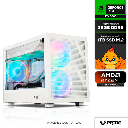 Computadora PRIDE GAMING PC SITA V2, AMD RYZEN 5 9600X, NVIDIA GeForce RTX 5060, 32GB RAM DDR5, SSD 1TB M.2, 850W 80+ GOLD, INCLUYE WIFI Y BT