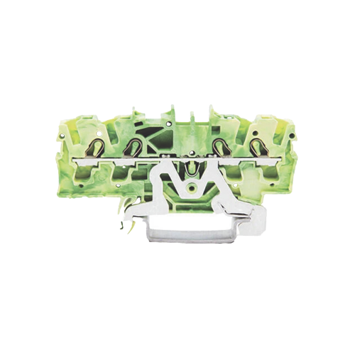 WAGO 2002-1407 Borna de tierra para 4 conductores; 2,5 mm²; Apropiado para aplicaciones Ex e II; Marcaje lateral y central; para carril DIN 35 x 15 y 35 x 7,5; Push-in CAGE CLAMP®; 2,50 mm²; verde-amarillo