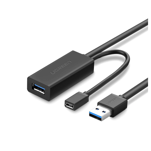 UGREEN 20826 Cable de Extensión Activo USB 3.0 con puerto de alimentación Micro USB, 5 Metros, USB 3.0 a 5Gbps, No requiere controlador, Ideal para impresoras, consolas , Webcam, etc.