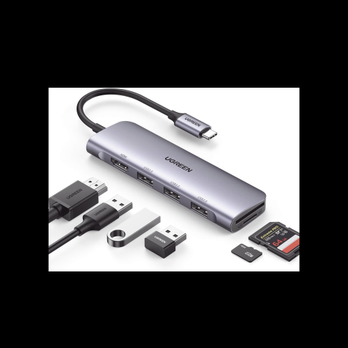 UGREEN 20956A HUB USB-C (Docking Station) 6 en 1 | HDMI 4K@30Hz | 3 Puertos USB 3.0 | Lector Tarjeta SD + Micro SD (TF) Uso Simultáneo | Chip de Última Generación | Potente Disipación de Calor | Caja de Aluminio.