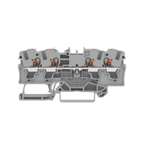 WAGO 2204-1401 Borna de paso para 4 conductores; con tecla; 4 mm²; con orificio de prueba; Marcaje lateral y central; para carril DIN 35 x 15 y 35 x 7,5; Push-in CAGE CLAMP®; 4,00 mm²; gris
