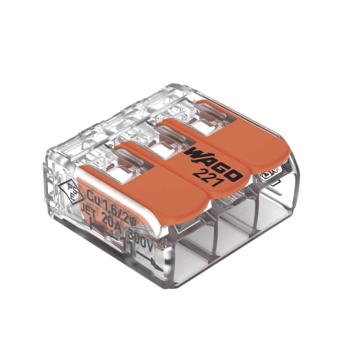 WAGO 221-413 Conector Compacto para 1 Cable de Entrada 2 Cables de Salida, Cables Compatibles 28AWG-12AWG