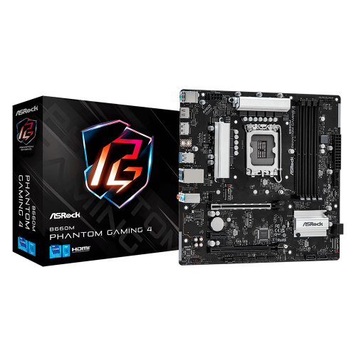 Tarjeta Madre Asrock B660M PHANTOM GAMING 4 /Intel B660, LGA 1700, Micro-ATX, DDR4, Intel Core 12th Generación /