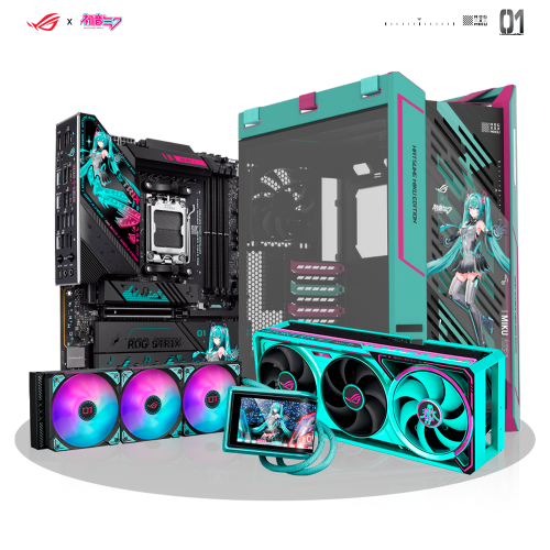 BUNDLE ASUS ROG X HATSUNE MIKU, GeForce RTX 5080 16GB, X870E-H GAMING WIFI7, ENF.LIQUIDO ROG RYUO IV 360 ARGB, GABINETE ROG STRIX HELIOS II