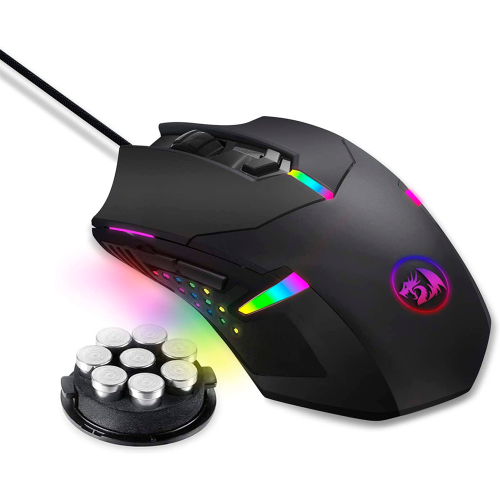 Mouse Gamer Redragon M601 RGB Gaming, Alámbrico, Ergonómico de 6 botones programable Centrophorus con grabación macro, Ajuste de peso, Set 7200 DPI para PC Windows, Color Negro, M601-RGB V1/ NAVIDAD