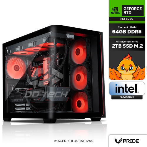 Computadora PRIDE GAMING KAIJU CAT:5, Intel Core i9-14900KF, NVIDIA GeForce RTX 5080, 64GB DDR5 RAM, 2TB SSD M.2 NVMe, 2TB HHD, ENF. LIQ. 360MM, 1200W 80+ GOLD