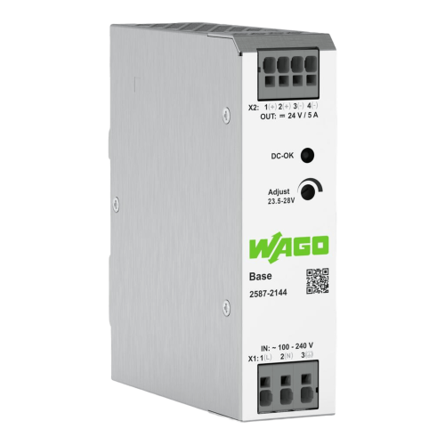 WAGO 2587-2144 Fuente de Alimentación con Sincronización Primaria, Monofásico, Tensión de Salida 24V DC, Corriente de Salida 5A, Fuente super compacta