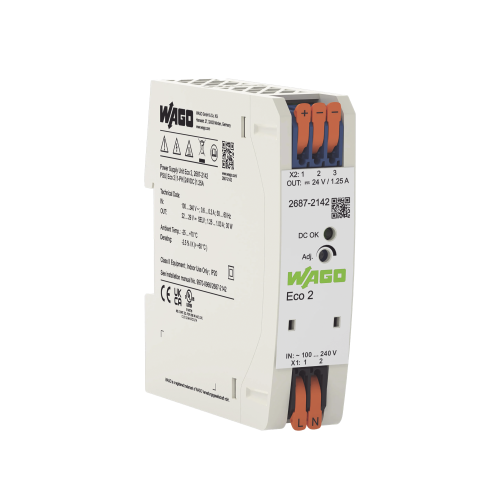 WAGO 2687-2142 Fuente de alimentación; Eco 2; monofásico; Tensión de salida 24V DC; Corriente de salida 1,25A; DC-OK LED