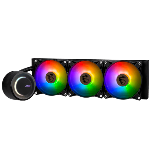 Enfriamiento Líquido MSI MAG CORELIQUID E360 Black, AIO 360mm, ARGB, 0-3000RPM, Radiador de Flujo Dividido, MAG CORELIQUID E360