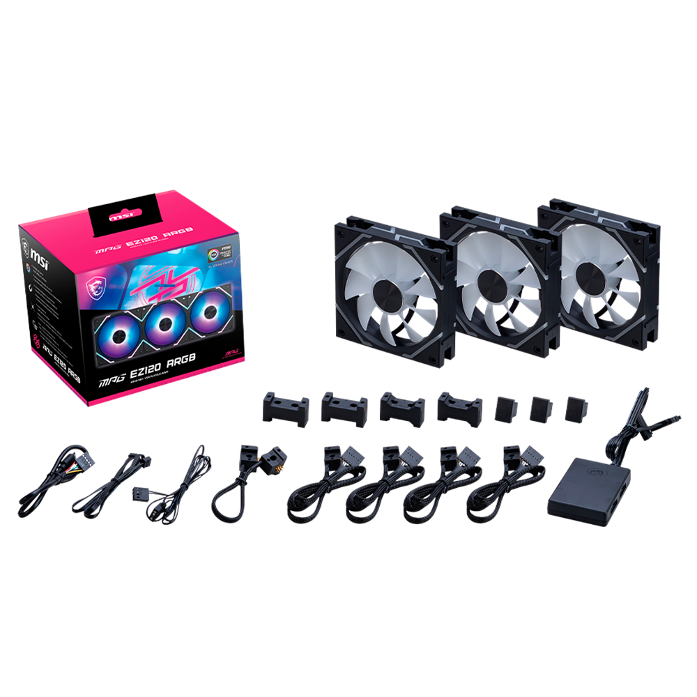 Kit 3 Ventiladores MSI MPG EZ120 ARGB, 3X120mm, ARGB LED, 0~1900 RPM, Black, MPG EZ120 ARGB-3B - Image 3