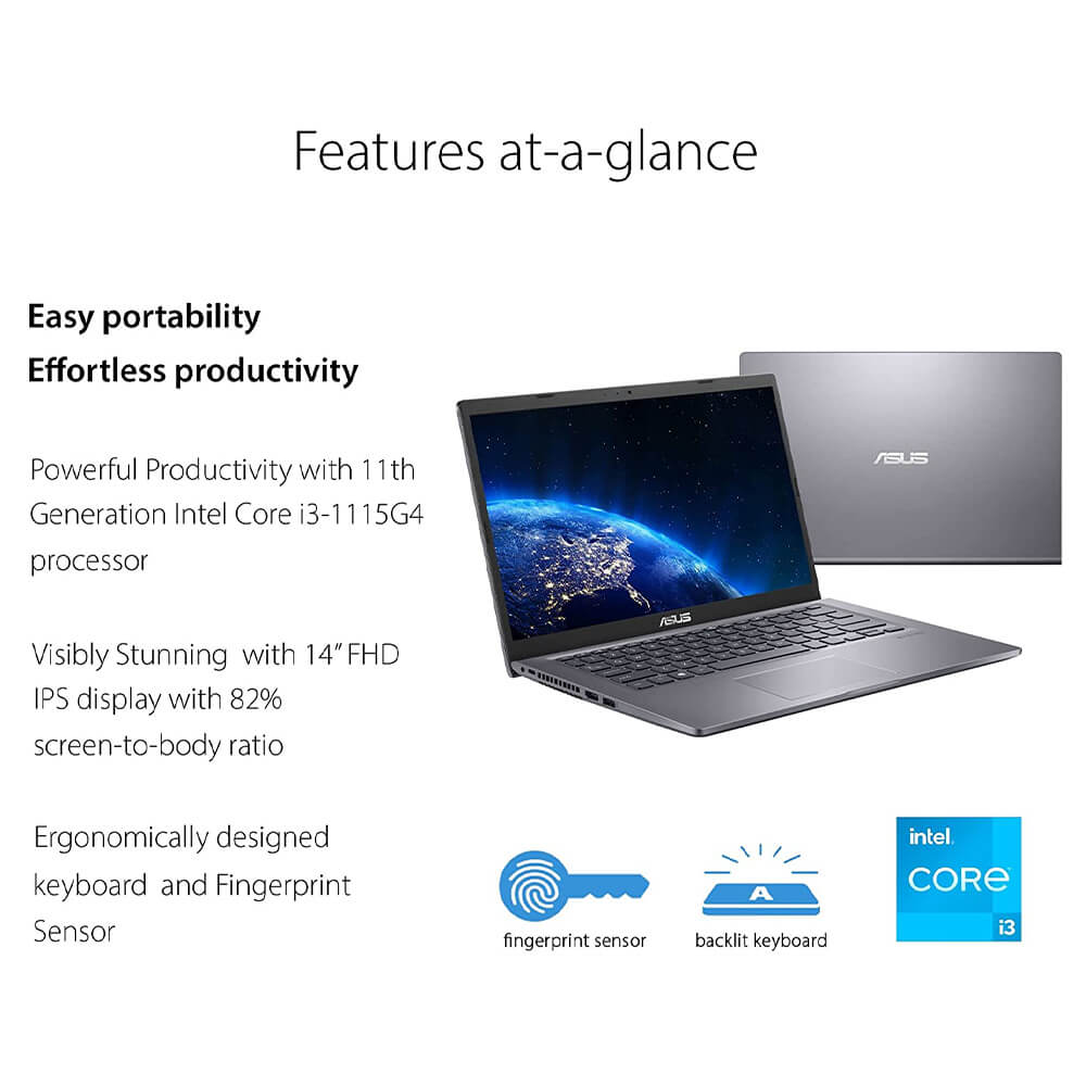 Laptop ASUS VivoBook F415E 14 Pulgadas, Pantalla IPS FHD, 4GB RAM up to 12GB, Procesador Intel Core i3 1115G4, DDR4, SSD PCIe de 128 GB, Lector de huellas dactilares, Windows 11 Home en modo S, Gris pizarra, F415EA-AS31 - Image 2