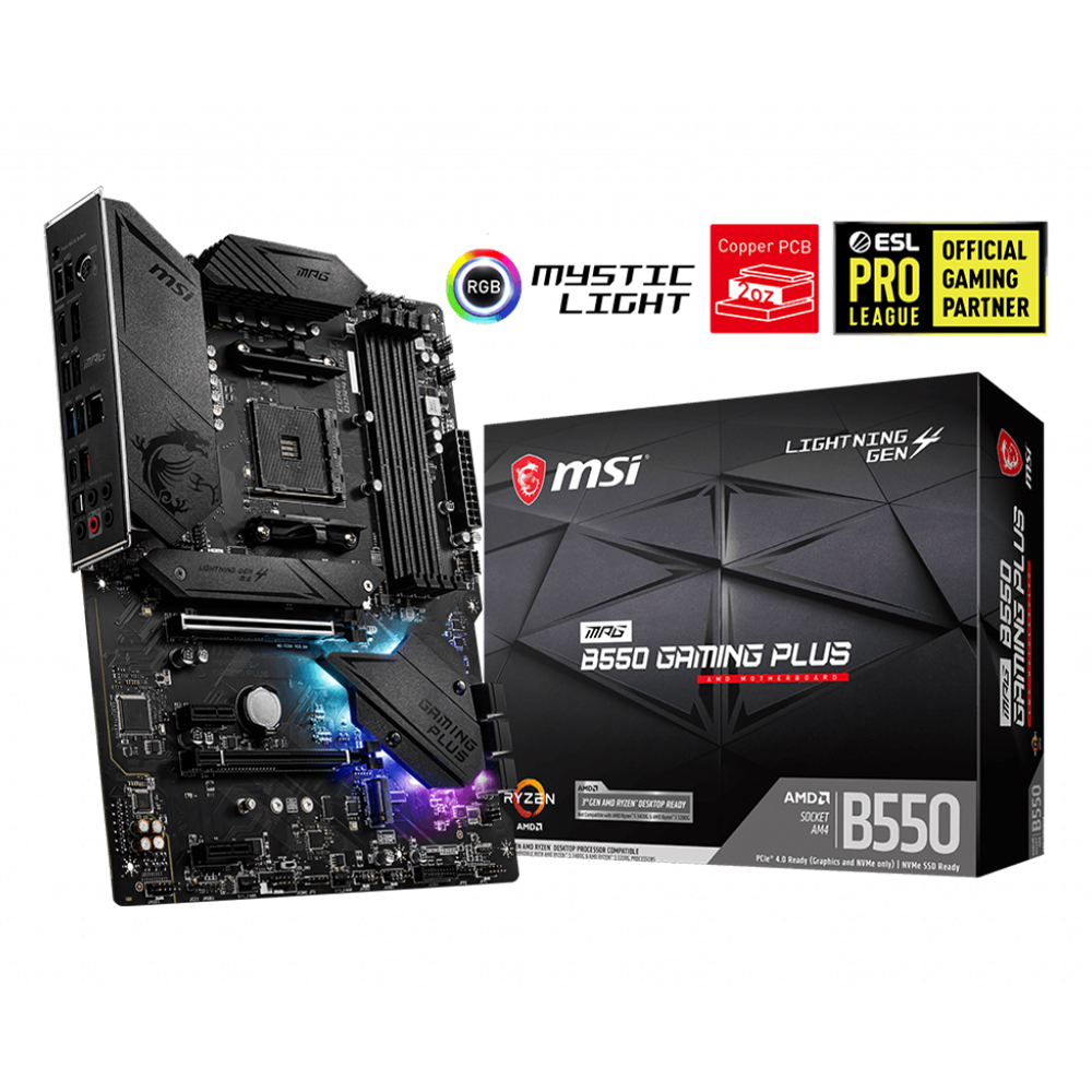 Tarjeta Madre MSI MPG B550 GAMING PLUS/ AM4, AMD RYZEN 3000 SERIES, ATX/ NAVIDAD