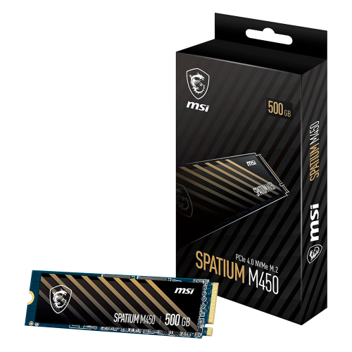 SSD MSI Spatium M450, PCIe 4.0 NVMe M.2, 500GB, Hasta 3600 MB/s 3D NAND hasta 600 TBW, SPATIUM M450 /MAX. 1 X CLIENTE