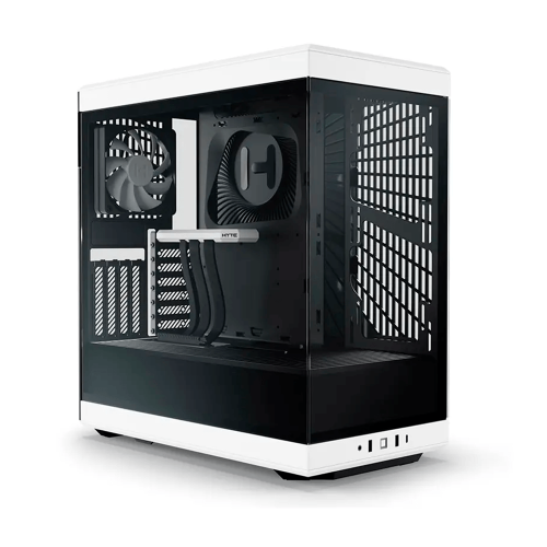 Gabinete HYTE Y40, ATX Mid Tower, 2x 120mm ventiladores pre instalados, Cristal Templado panorámico moderno y estético con cable elevador PCIE 4.0 incluido, Color Negro con Blanco, CS-HYTE-Y40-BW/ NAVIDAD