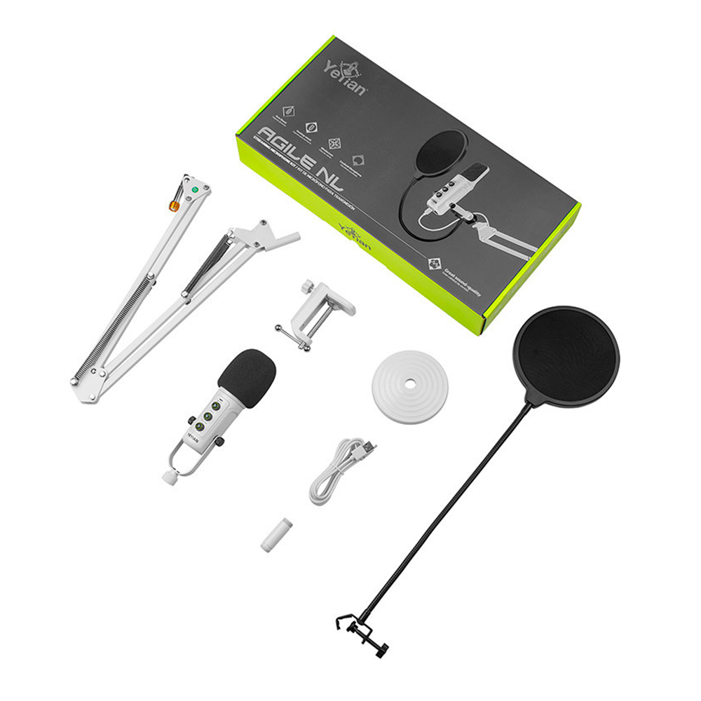 Kit de Microfono para Streaming Yeyian Agile NL, USB, Blanco, incluye Soporte de Brazo, Soporte U de Escritorio, Filtro, Abrazadera y Cable USB, YSA-UCHQ-02 - Image 5