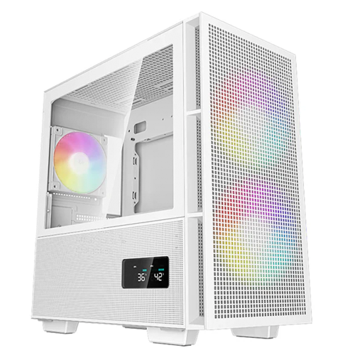 Gabinete DEEPCOOL CH360 DIGITAL, Mini-ITX/Micro-ATX, Cristal Templado, Pantalla Digital de Doble Estado en Tiempo Real, 3 Ventiladores Instalados, Blanco, R-CH360-WHAPE3D-G-1