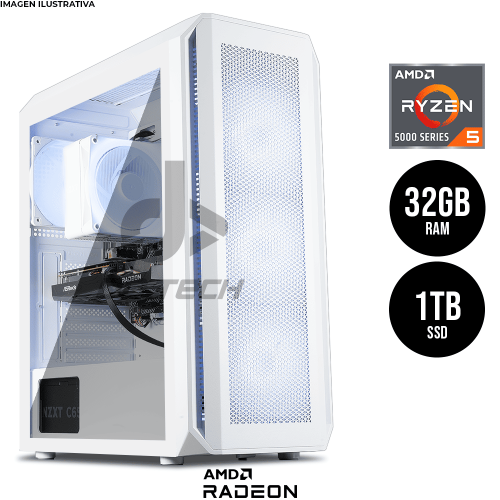 Computadora PRIDE GAMING Bull, AMD Ryzen 5 5500, RX 6600, 32GB RAM, 1TB SSD M.2 PCIe, 650W 80+ BRONZE