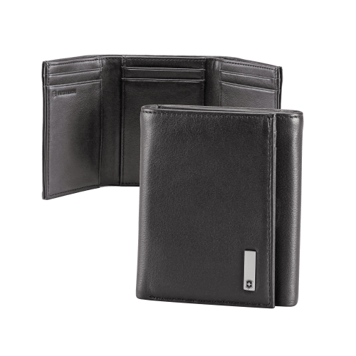VICTORINOX 3016-3501 Cartera Athens Negra de Piel con Compartimento de Micromalla para ID. Doblable en 3 Partes con Divisor de Billetes. Pocket Wallet
