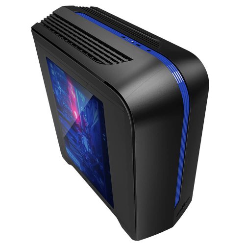 Gabinete Game Factor CSG500 Black-Blue, Ventilador, Micro ATX