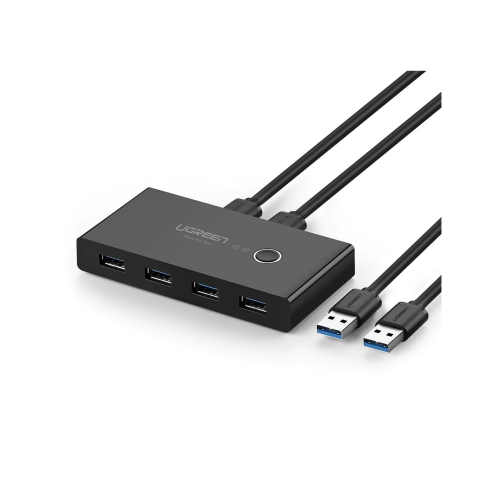 UGREEN 30768 Conmutador USB para Compartir 4 Puertos USB 3.0 a 2 PC ́s | Cambio Mediante Botón | Incluye Dos Cables USB de 1.5 m | ABS | Permite que 2 Usuarios Compartan 4 Dispositivos Periféricos USB3.0, como una impresora, un escáner, etc.