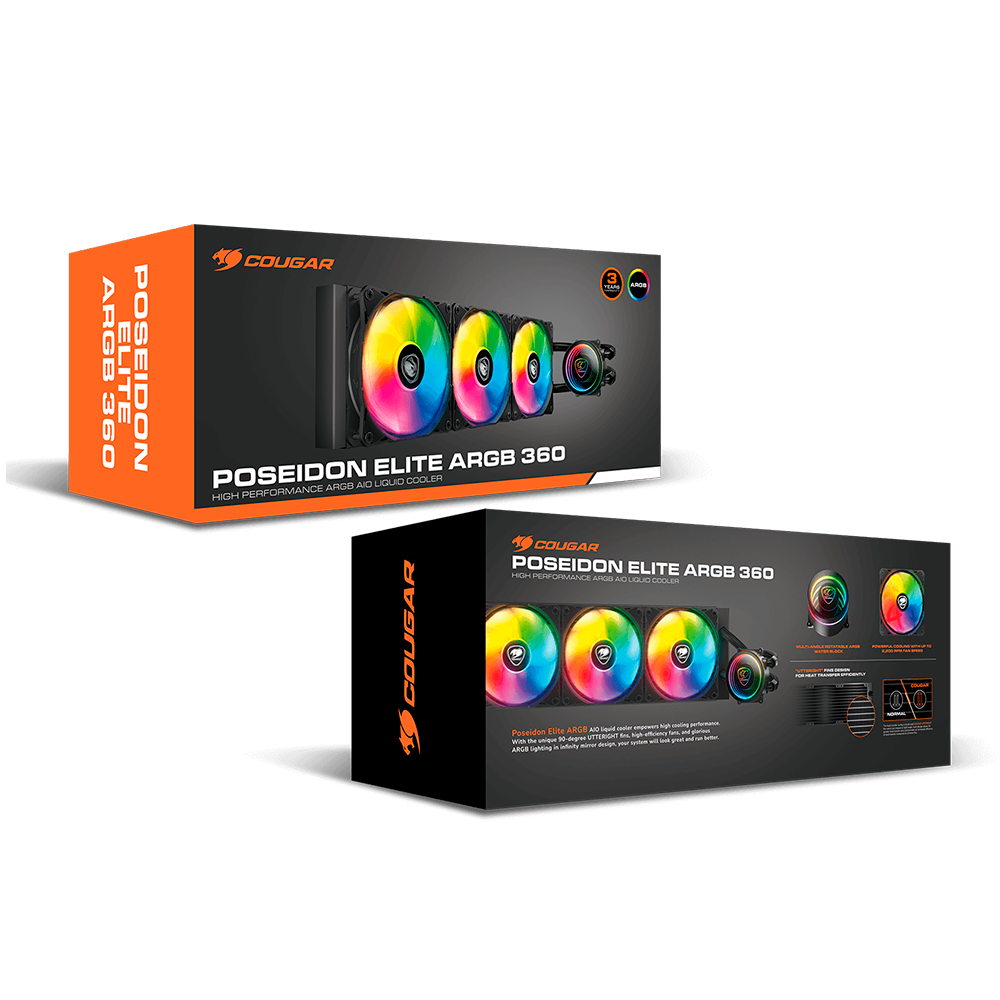 Cougar POSEIDON ELITE ARGB 360 Enfriamiento Líquido para CPU, 3x120mm, 2200RPM, Negro, CGR-PSDELRGB-B-360 // YYGH3 - Image 4