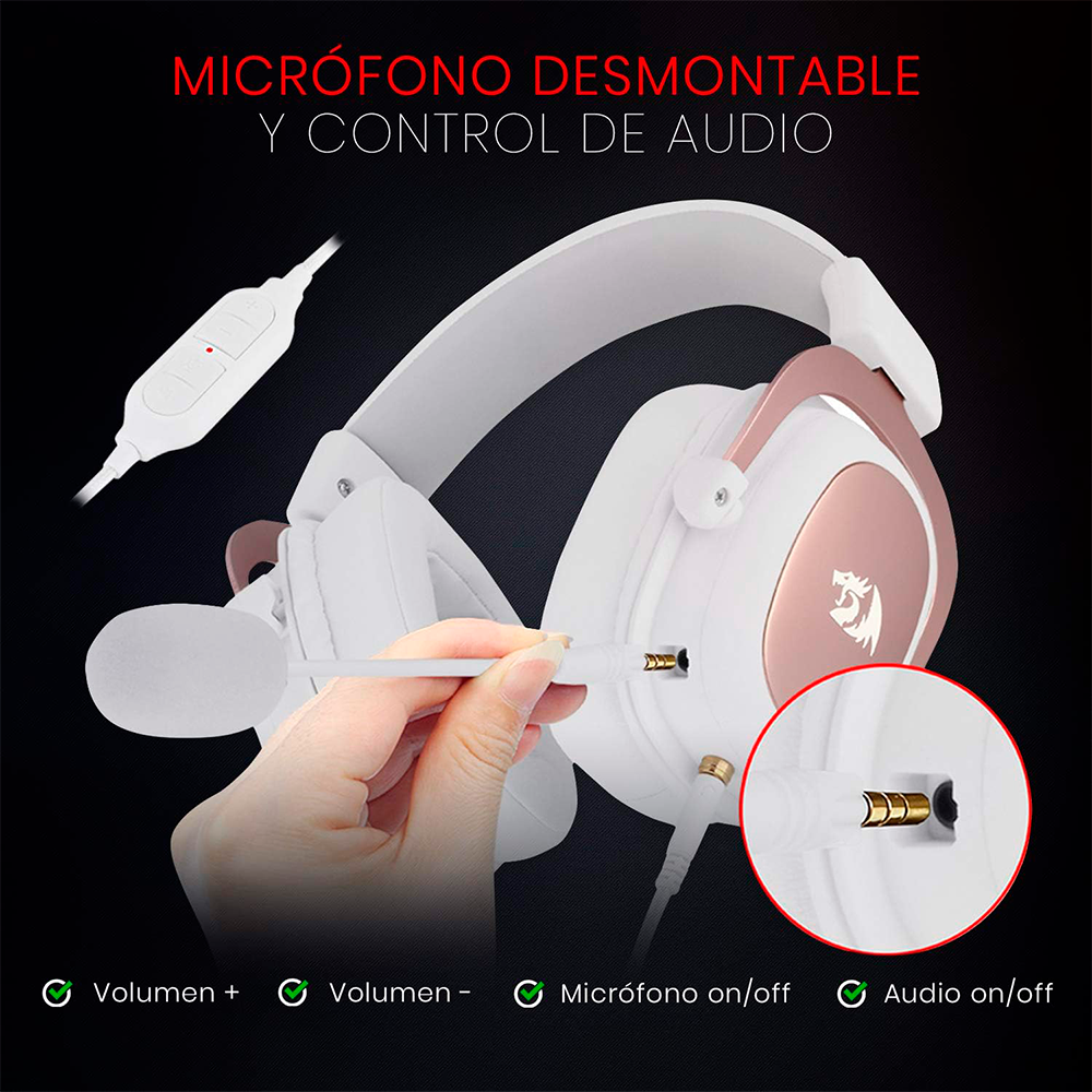 Diadema Gamer Redragon Zeus H510, USB, 3.5mm, 7.1 Virtual, H510-RGB, White, H510W-RGB - Image 3