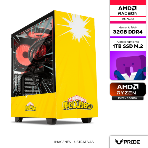 Computadora PRIDE GAMING CRFT V2, AMD RADEON RX 7600, AMD Ryzen 5 5600X, 32GB RAM, 1TB SSD M.2 NVMe, ENF. LIQ. 240MM, 750W 80+ BRONZE