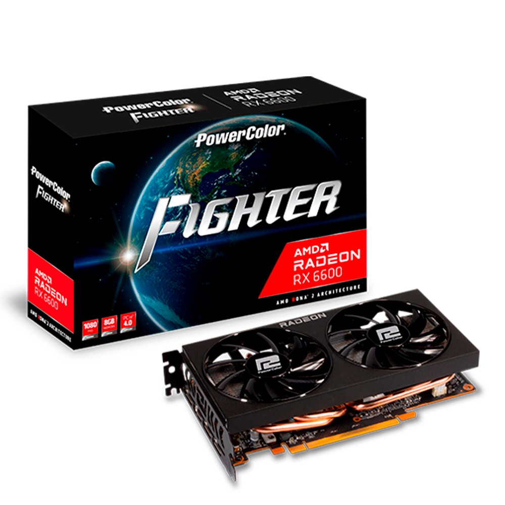 Tarjeta de video Radeon RX 6600 8GB GDDR6, Power Color Fighter, HDMI, DP/ PCI-e 4.0, Nuevo Chip RDNA 2, AXRX 6600 8GBD6-3DH, 1 AÑO DE GARANTIA NACIONAL /