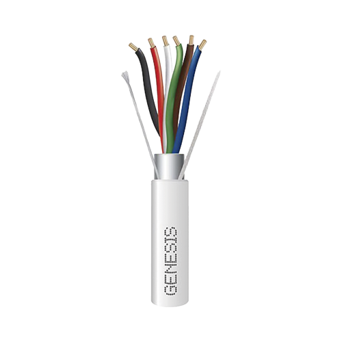 GENESIS 3216-1012 Carrete de 305 Metros, Cable de Cobre, 6 x 18 AWG, Plenum, Color Blanco, Blindado, Para Aplicaciones de Alarmas de Intrusión, Control de Acceso, Automatización, Interfonos y Tv Porteros