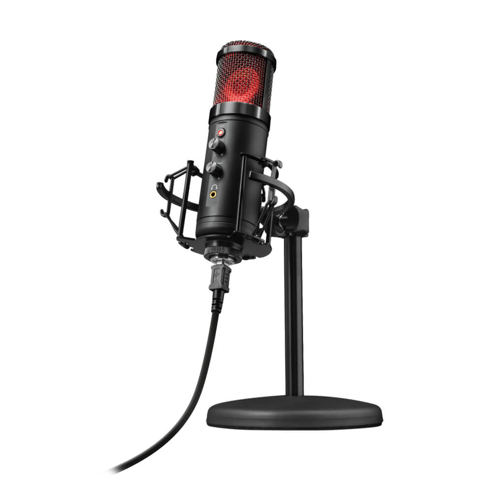 Micrófono Profesional para Gaming, Trust Gaming GXT 256 EXXO STREAMING, Conectividad USB, Base aislante y trípode incluidos /