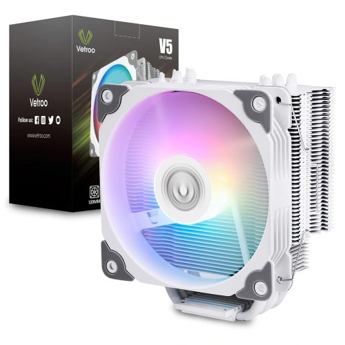 Disipador para CPU Disipador y Ventilador Led para Procesador Vetroo V5 White RGB - 120mm X1 Intel y AMD, VT-CPU-V5-WT /