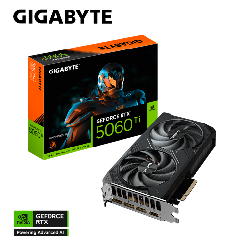 Tarjeta de Video GIGABYTE NVIDIA GeForce RTX 5060 Ti WINDFORCE, 8GB 128-bit GDDR7, PCI Express x16 5.0, GV-N506TWF2-8GD/ NAVIDAD
