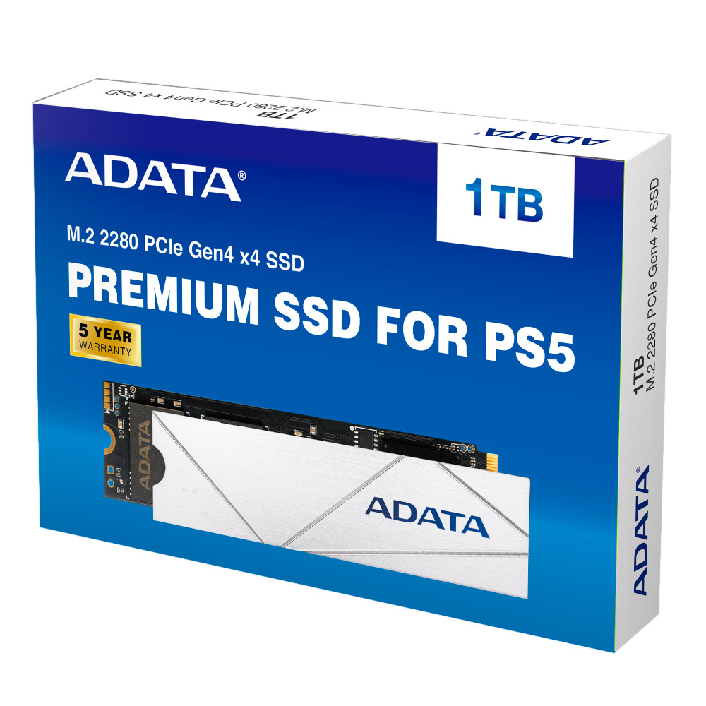 Unidad de Estado Sólido ADATA Premium para PS5, 1TB, Blanco, PCIe Gen4, M.2 2280, SSD interno para juegos de hasta 7,400 MB/s, APSFG-1T-CSUS // /MAX. 1 X CLIENTE